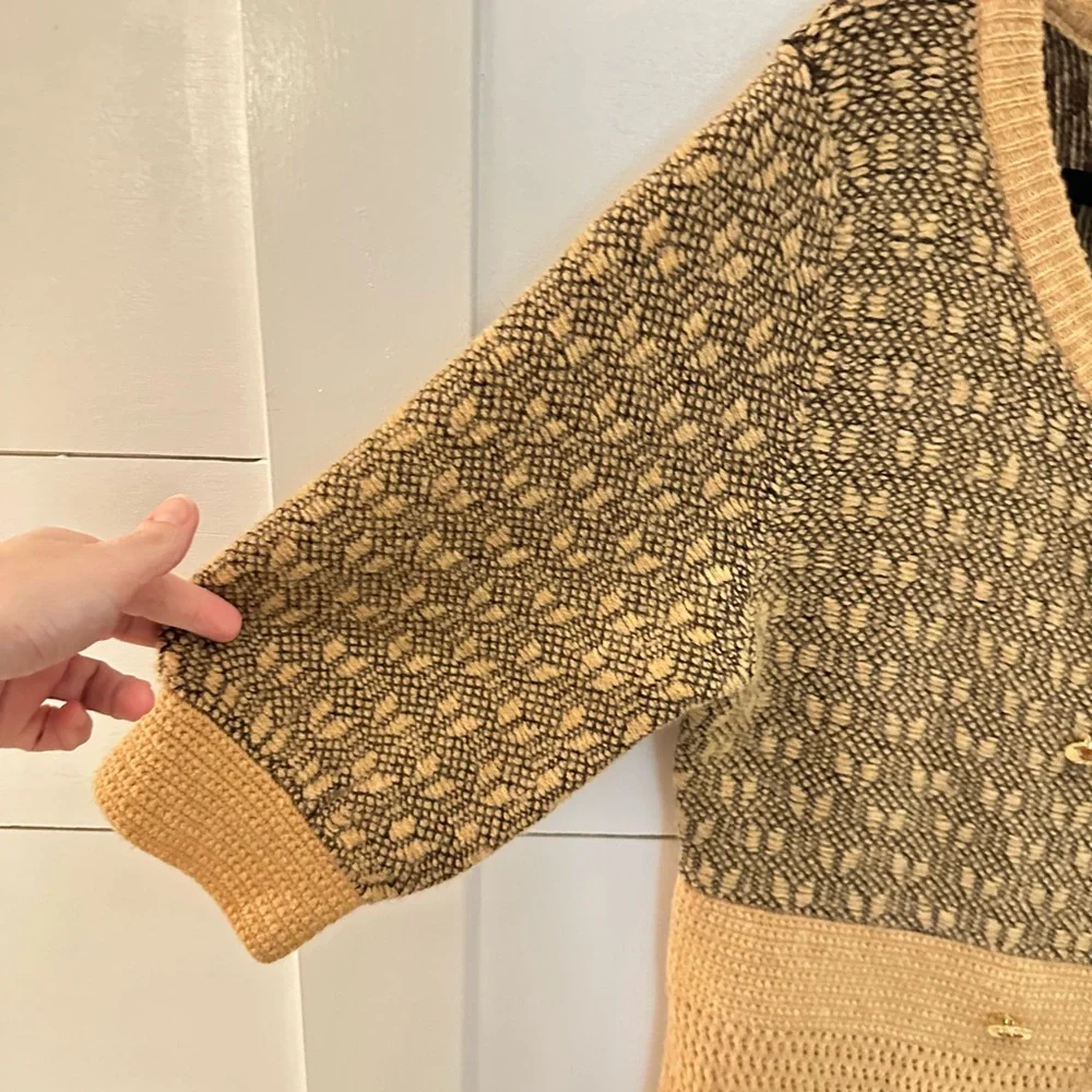 ANTHROPOLOGY L LIA MOLLY mixed print double button boho wool-cotton sweater - Picture 12 of 15